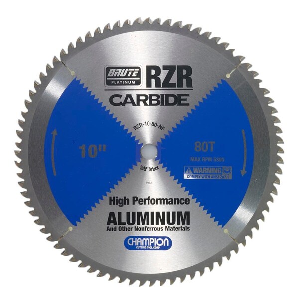 Brute Platinum 10in Brute RZR Carbide Tipped Circular Saw Blades for Aluminum / Non-Ferrous, 80 Teeth, 5/8in Arbor CHA RZR-10-80-NF - main